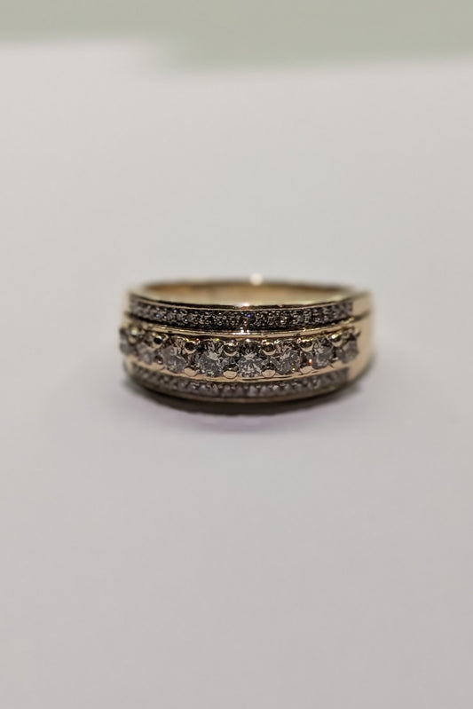 10ct Yellow Gold Wide Diamond Ring – Size U, 6.06g | Statement Band