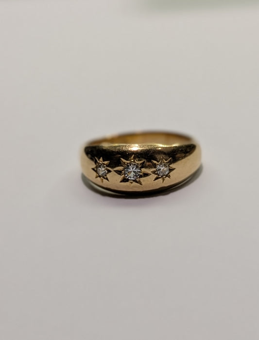 18ct Yellow Gold Diamond Star Band – Size P, 6.31g | Vintage Gypsy Star Ring