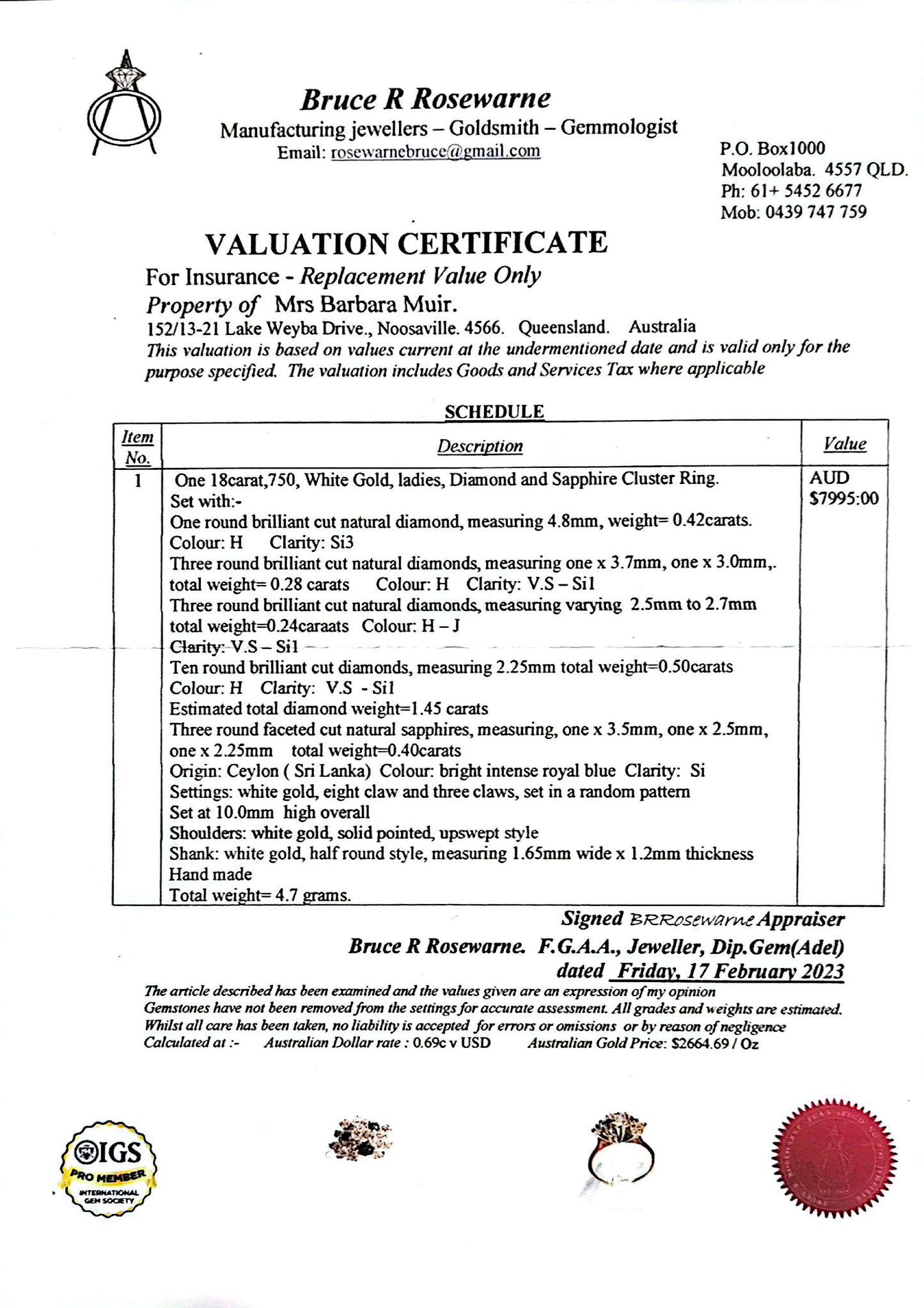 High-Quality 18k White Gold Diamond & Sapphire Ring – Size L, 4.70g