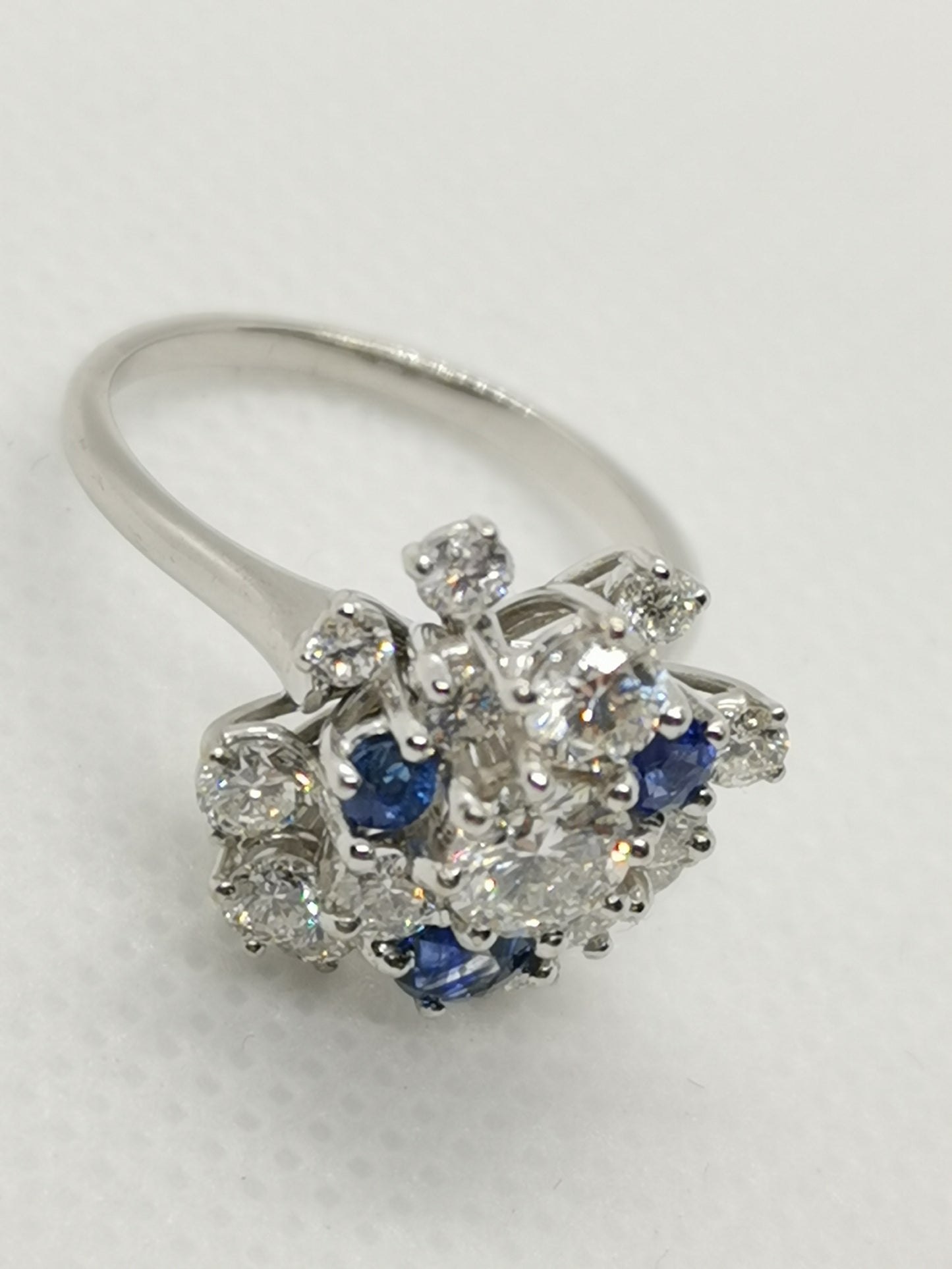 High-Quality 18k White Gold Diamond & Sapphire Ring – Size L, 4.70g