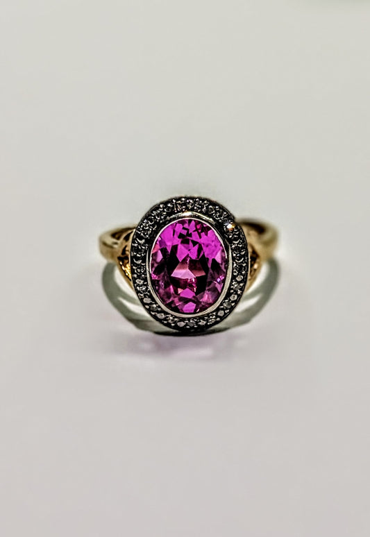9ct Gold Pink Sapphire & Diamond Ring – Size N, 3.7g