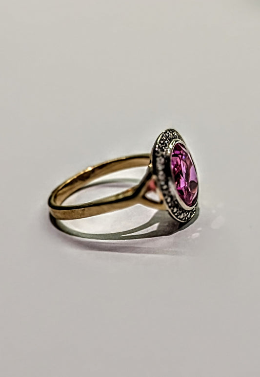 9ct Gold Pink Sapphire & Diamond Ring – Size N, 3.7g