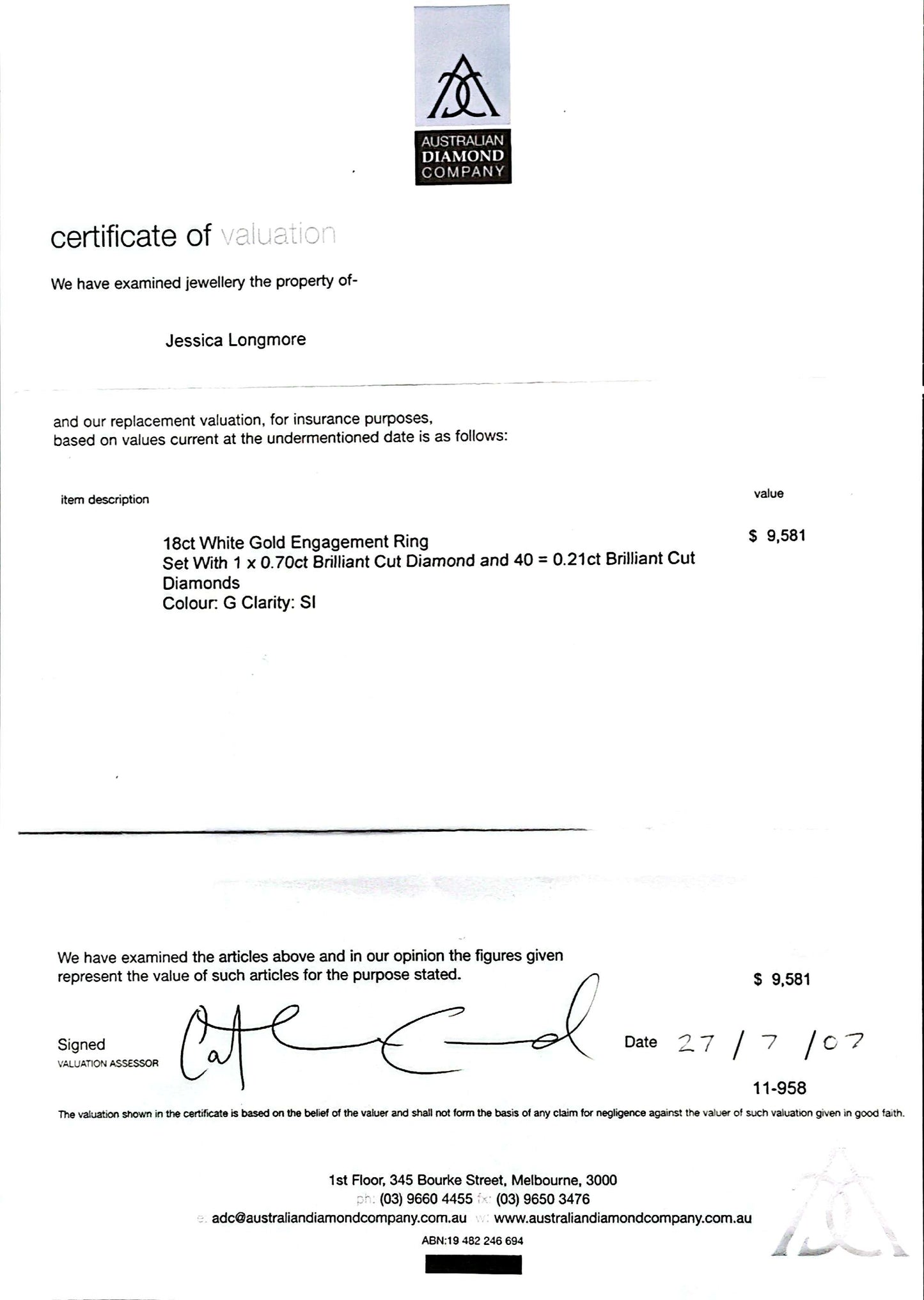 Exquisite 18ct White Gold Diamond Engagement Ring – Size O½, 5.00g