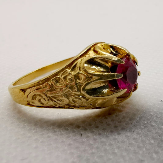 Stunning & Unique 18k Yellow Gold Ruby Ring – Size S, 8.26g